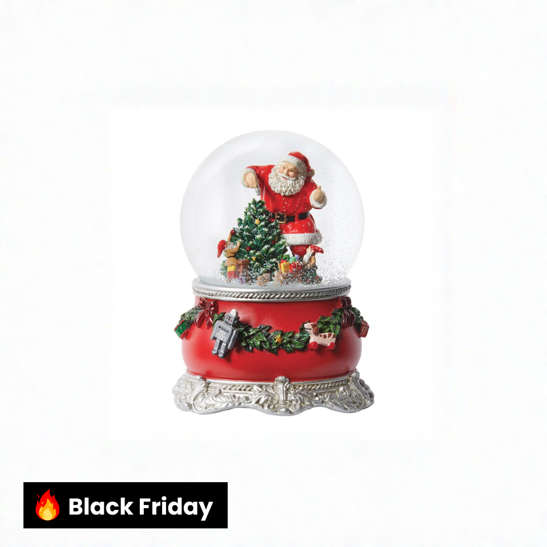 Globo de neve com Papai Noel e elfos encantadores