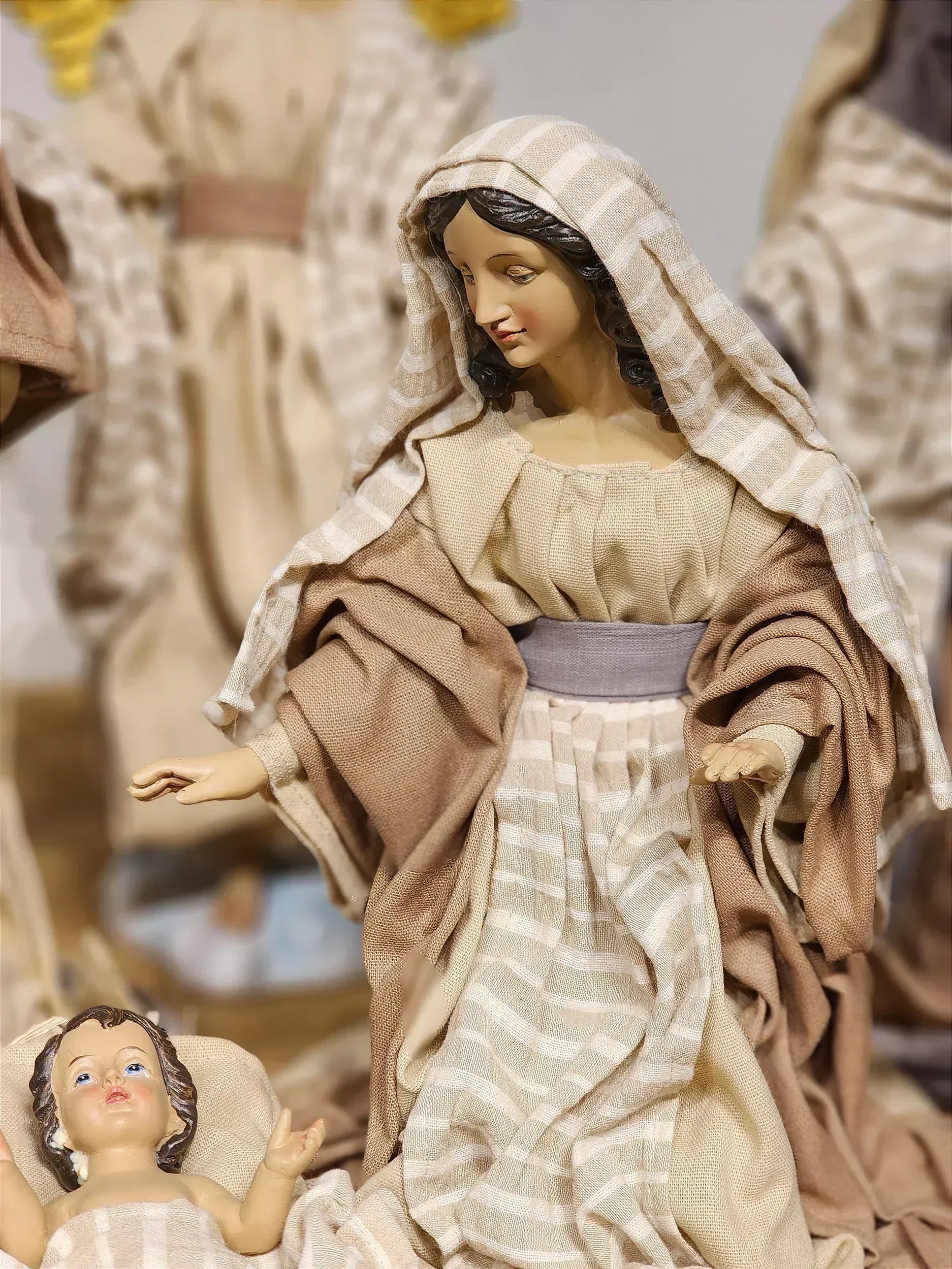 Presépio em Resina com Tecido Natural • 11 Peças • 40cm