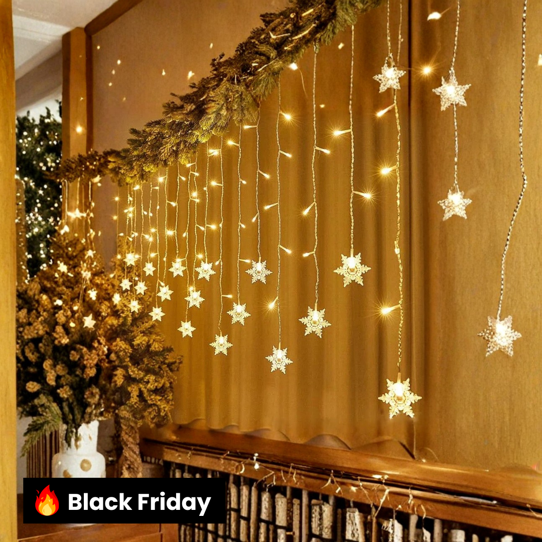 Luzes em LED Modelo Cortina Decoração de Natal Flocos de Neve