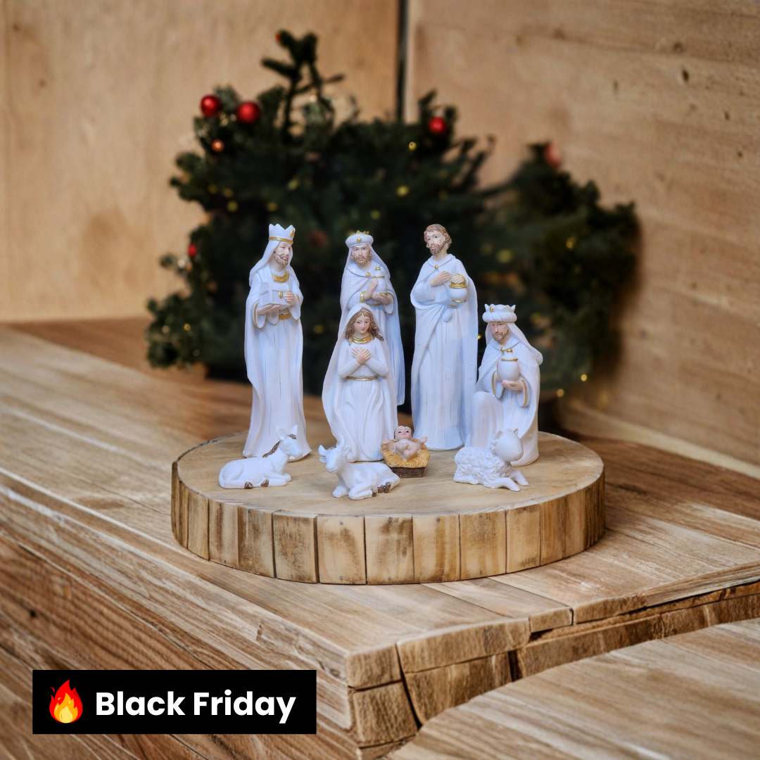 PRESÉPIO EM RESINA BRANCO 9 PÇS